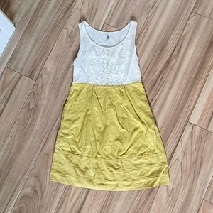 Anthro Maeve Vintage Jacqueline Cotton Eyelet Pocket Dress in Ivory & Mustard